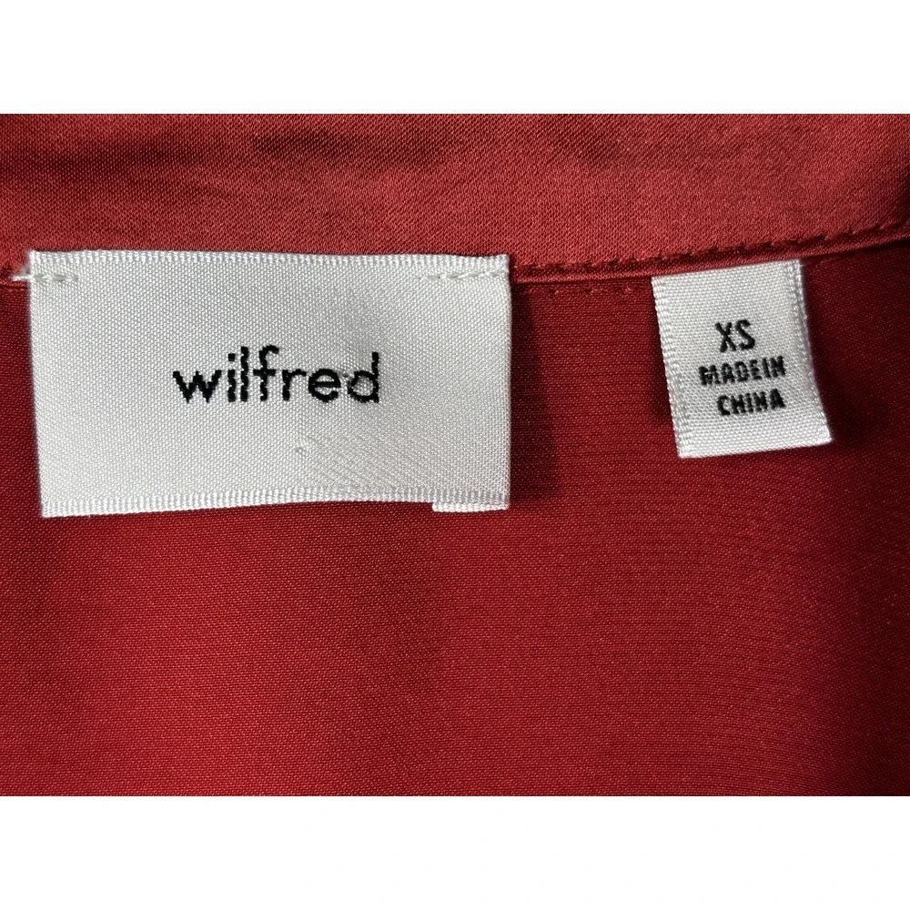 Wilfred Aritzia XS Rust Satin Tie Front Blouse Long Sleeve NWT Chic - Picture 6 of 9